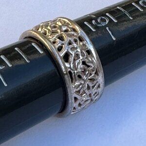 Sterling Silver Filigree Ring Wide Band Size 10